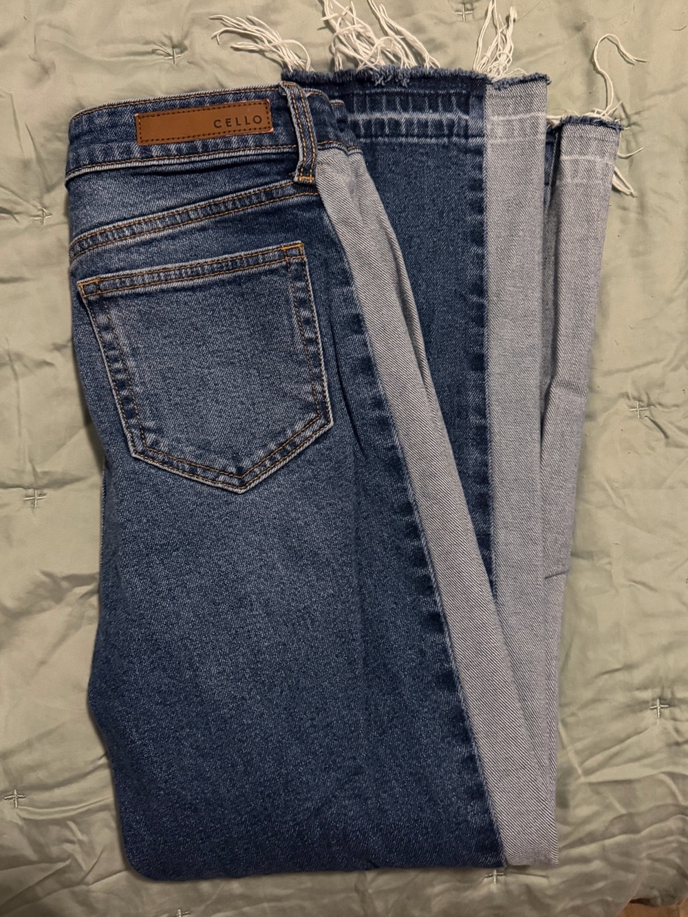 Cello Two-Tone Blue Cropped Ankle Jeans